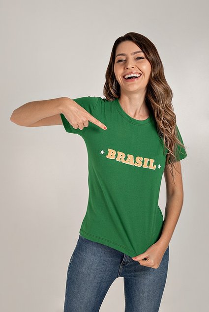 Camiseta Feminina Brasil Verde Uzzy Algodão