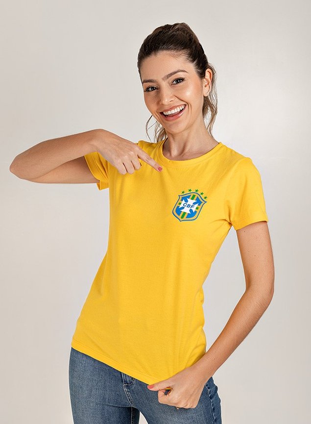 Camiseta Feminina Brasão Amarela Uzzy Algodão