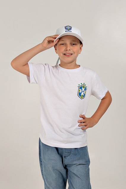 Camiseta Infantil Brasão Branca Uzzy Algodão