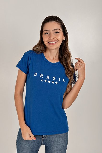 Camiseta Feminina Brasil Stars Azul Uzzy Algodão