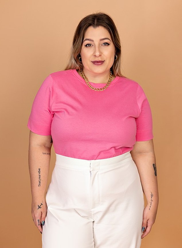 T Shirt Feminina Plus Size De Algodão Fashion Rosê