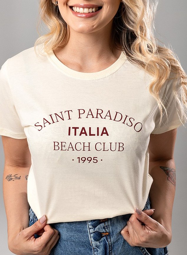 Camiseta Feminina Paradise Valley Branca Uzzy Algodão