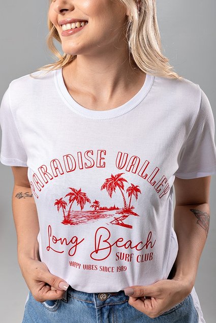 Camiseta Feminina Paradise Valley Branca Uzzy Algodão